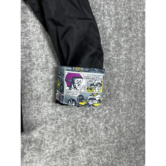 Jared Lang Contrast Cuff Racing Comic Strip Shirt Mens Medium Black Button Up - Picture 9 of 11